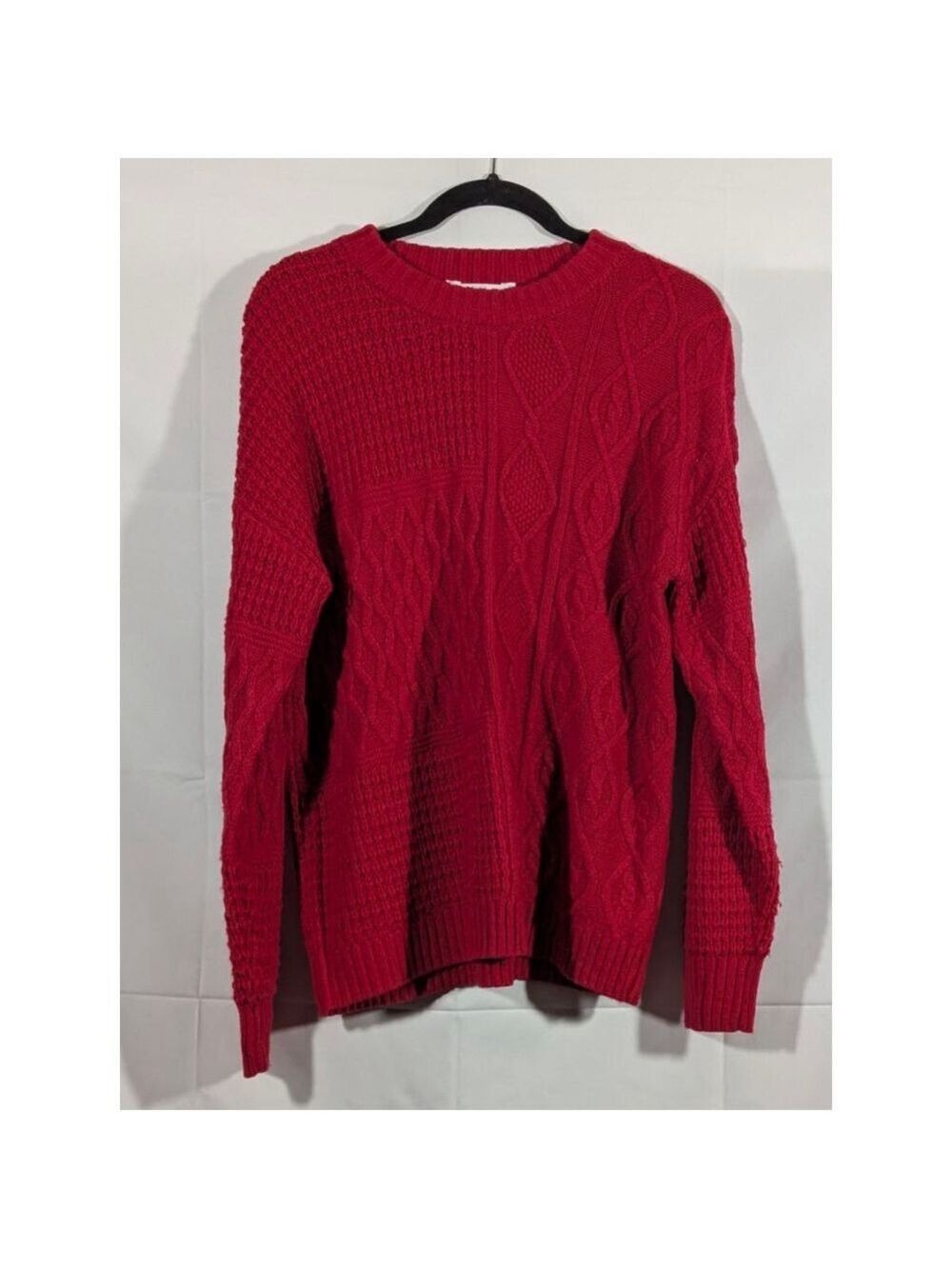Time and Tru Red Cable Knit Crewneck Sweater Large